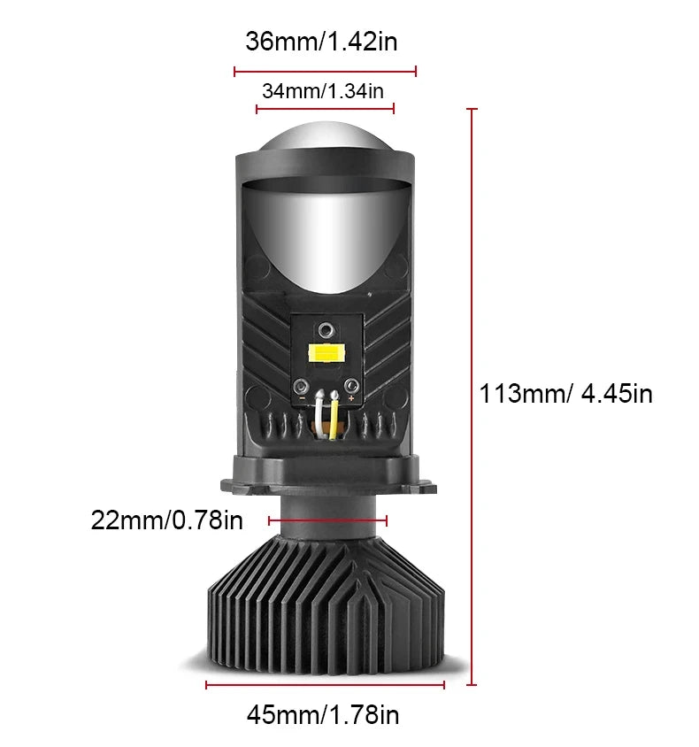H4 LED Projector Lens Headlight Car LED Headlight Canbus 6000K Hi/Lo Beam Bulb with Turbo