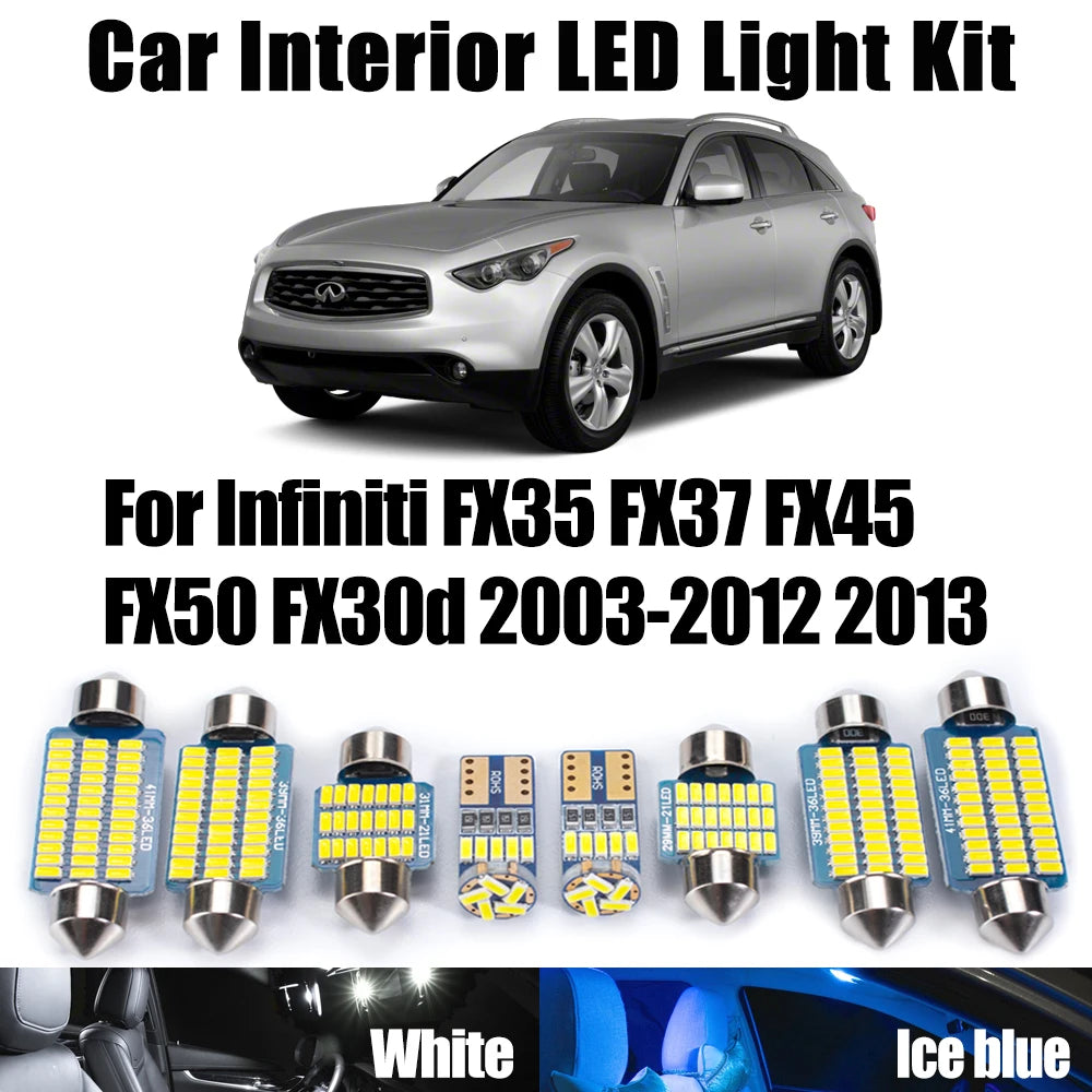 LED Interior Light Kit for Infiniti FX35 FX37 FX45 FX50 FX30d 2003- 2012 - Canbus Dome Map Door Trunk Bulbs | AUTOKIT...