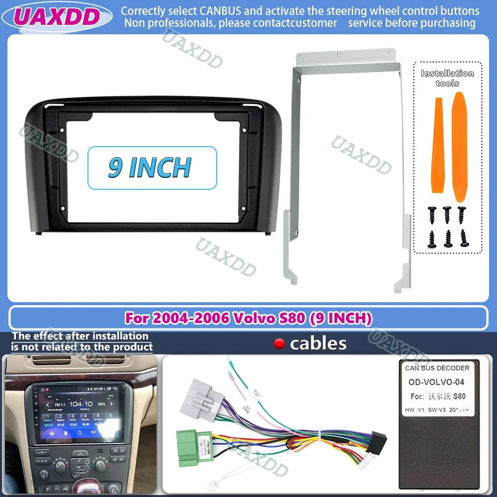 9 Inch Car Frame Fascia Adapter Canbus Box Android Radio Dash Panel Kit For Volvo S80 2004