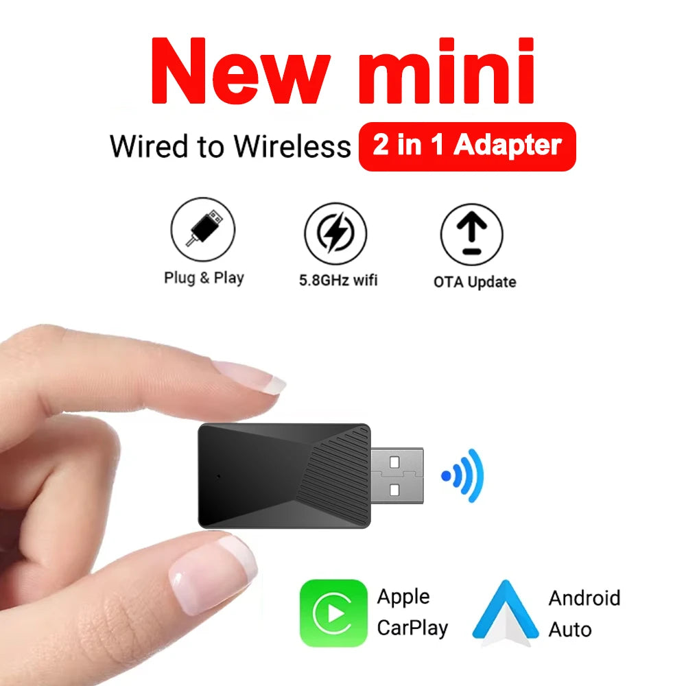 2in1 Wireless CarPlay Android Auto Wireless Adapter Smart USB Dongle Mini Box Plug And Pla