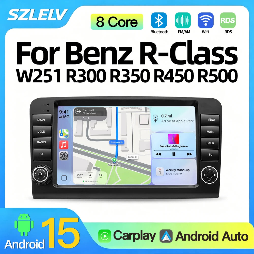SZLELV For Mercedes Benz R-Class W251 R280 R300 R350 R500 Android 15 Multimedia Player Ste