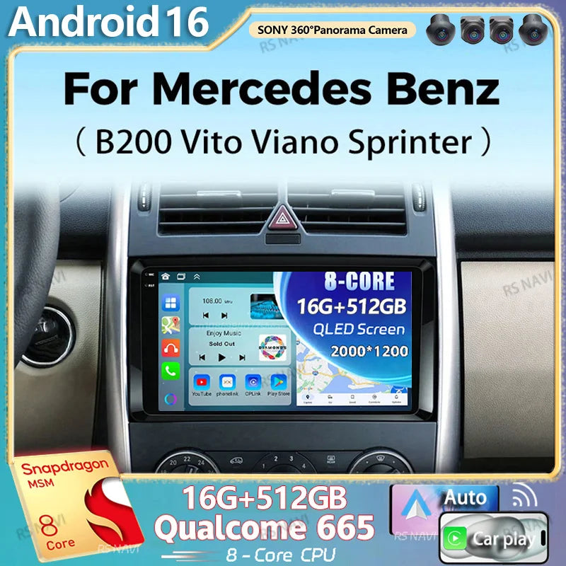 Android 16 For Mercedes Benz B200 A B Class W169 W245 2K QLED Android Car Radio Multimedia