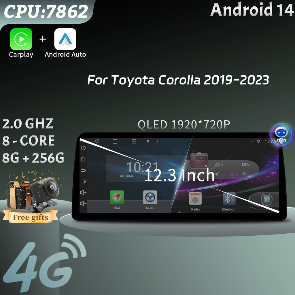 12.3inch Android 15 For Toyota Corolla 2019-2023 Car Radio Navigation 4G GPS Multimedia Wi