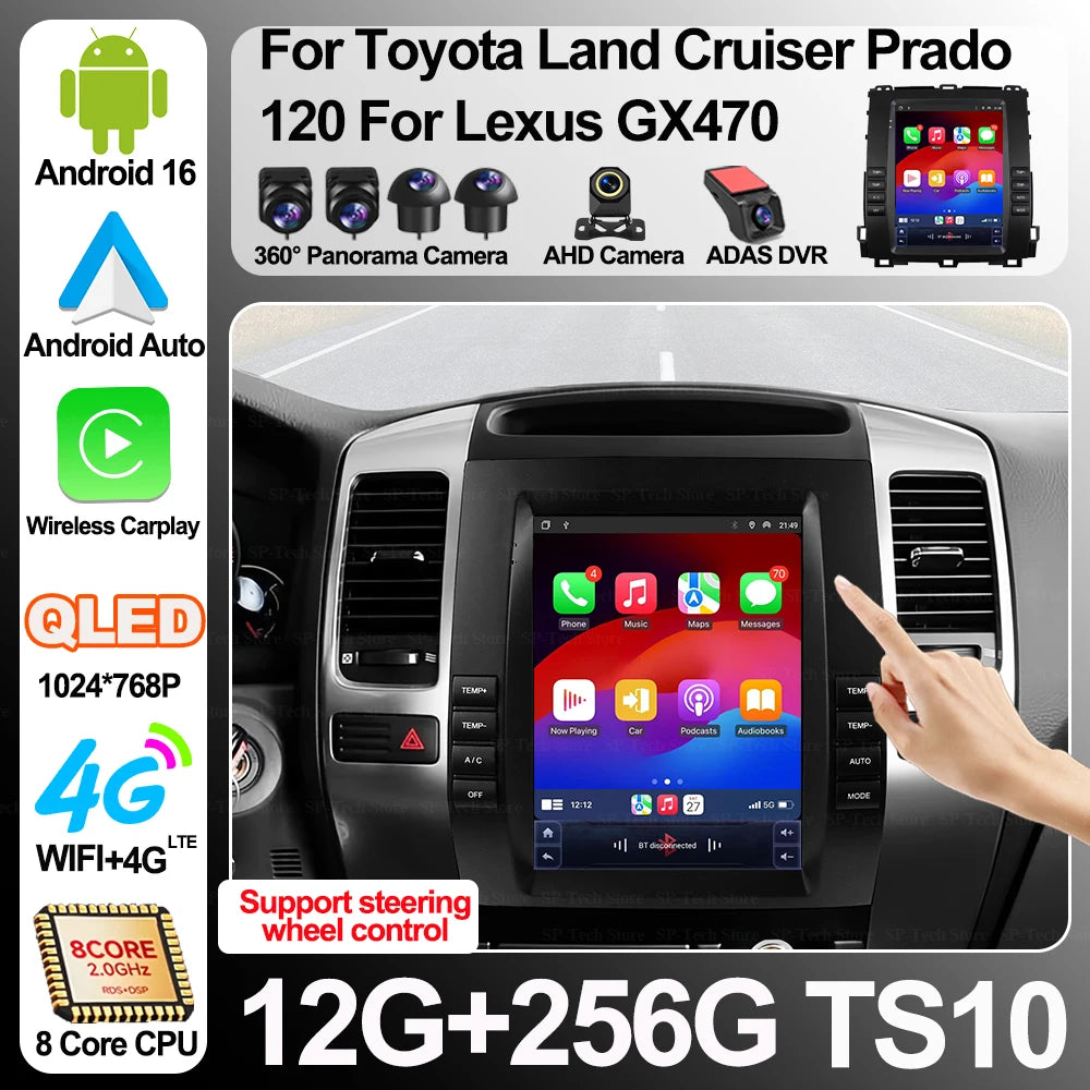 Android 16 For Toyota Land Cruiser Prado 120 2004-2009 For Lexus Gx470 Car Radio 9.7 Inch  | AUTOKITSHOP