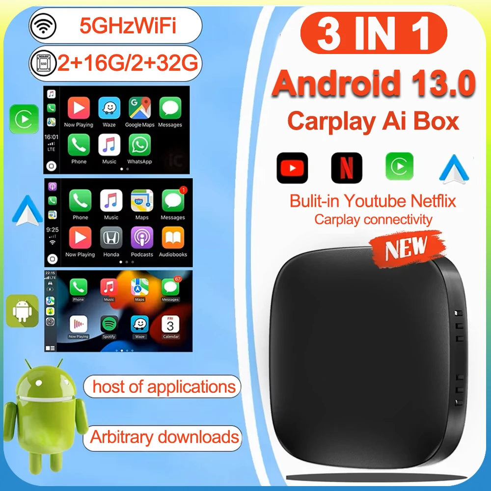 Android 13 Carplay AI Box Wireless Android Auto Smart TV Box For Youtube Netflix Toyota Ma