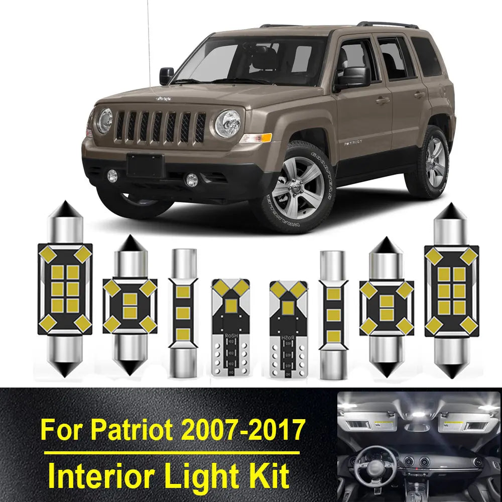 8-Piece LED Interior Light Kit for Jeep Patriot 2007- 2012 - Canbus Dome Map Door Trunk Bulbs | AUTOKITSHOP