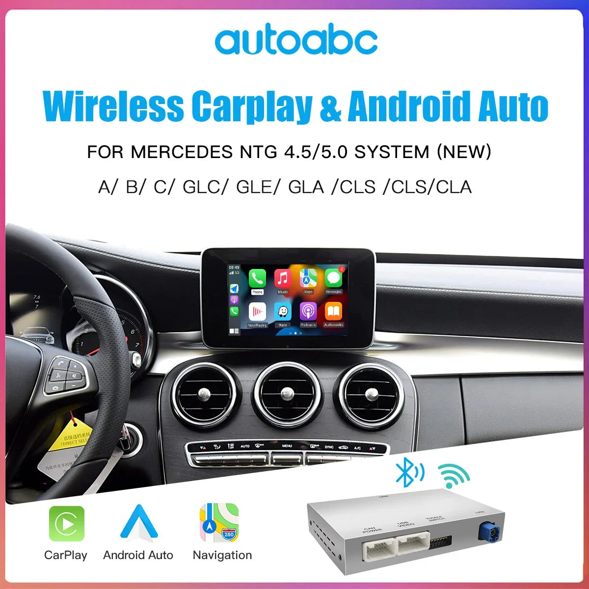 AUTOABC Wireless CarPlay Android Auto for Mercedes Benz A B C E Class GLA CLA CLE W205 W17 | AUTOKITSHOP