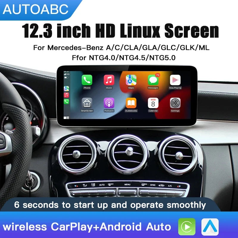 Wireless Carplay/Android Auto 12.3'' Touch Screen Multimedia Radio Receiver for Mercedes B | AUTOKITSHOP