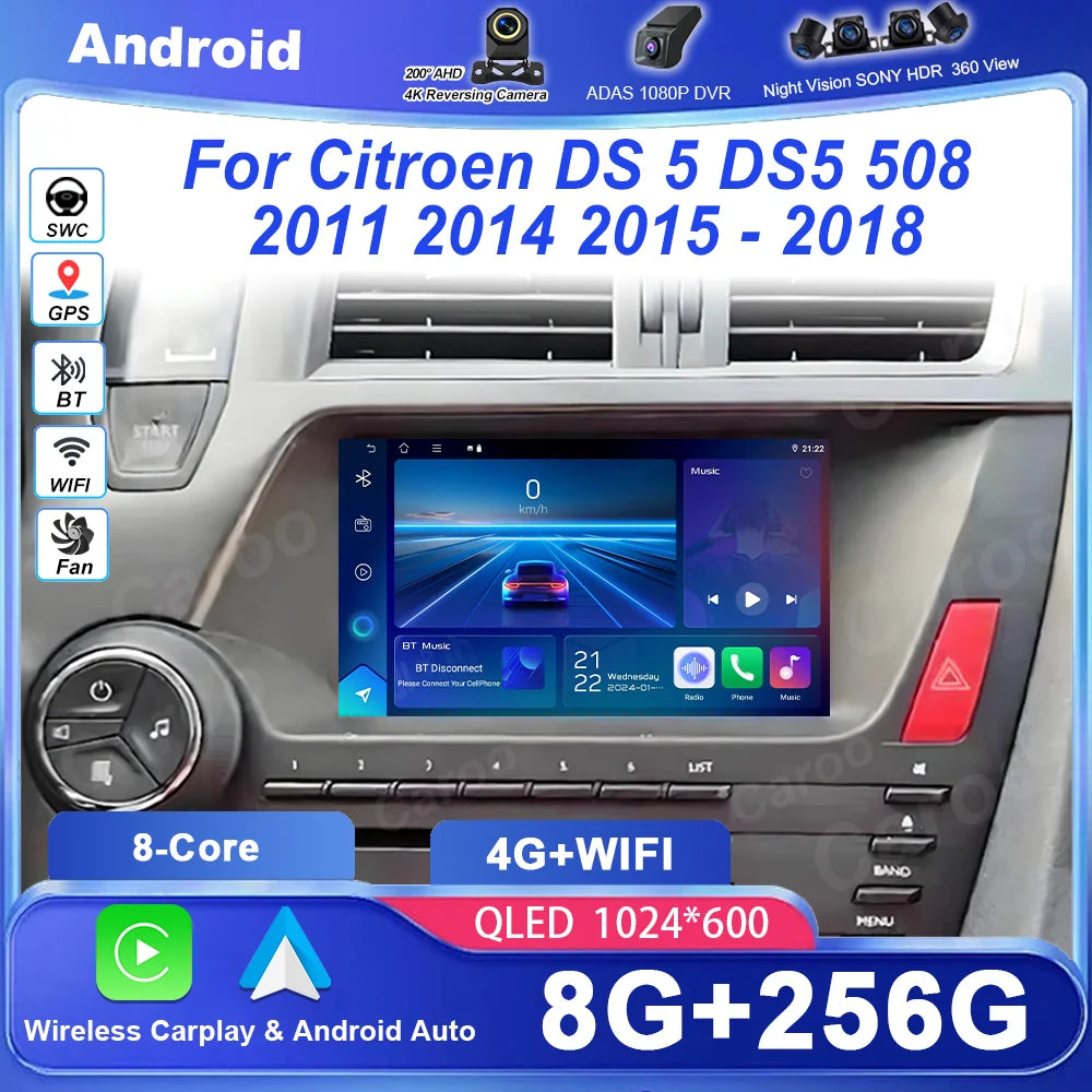 Android Car Radio For Citroen DS 5 DS5 508 2011 2014 2015 - 2018 Auto Wireless CarPlay GPS