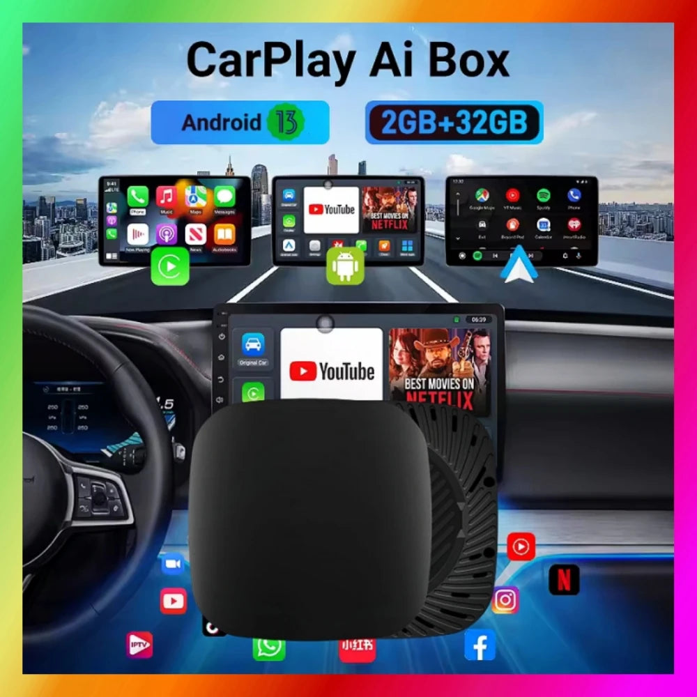 Android 13 Ai Box Wired to Wireless Carplay Android Auto Adapter WiFi For Youtube Nexflit  | AUTOKITSHOP
