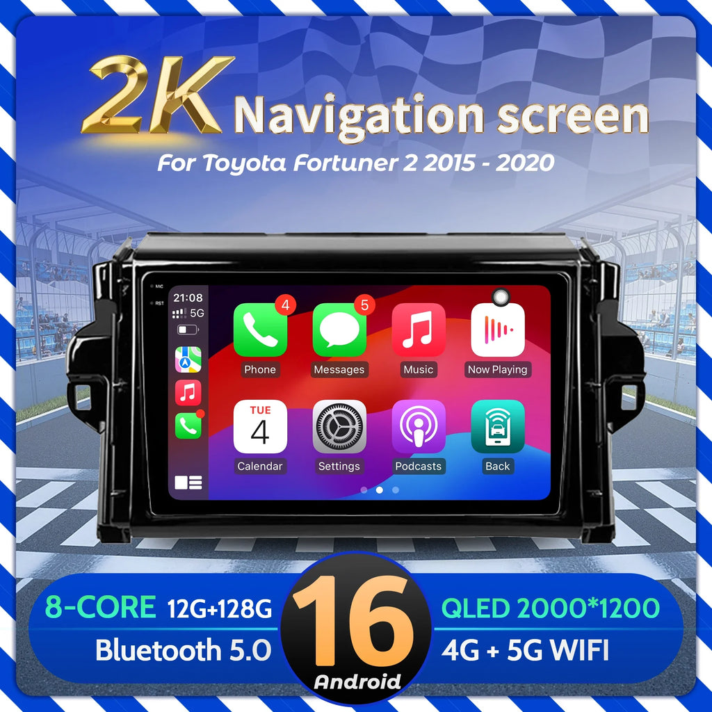 9 inch Car Radio For Toyota Fortuner 2 2015-2020 BT Carplay Android 16 Multimedia Navigati