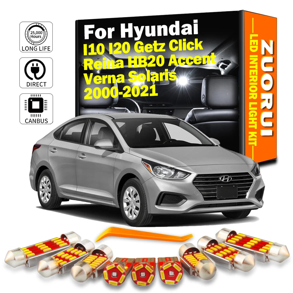 LED Interior Light Kit for Hyundai I10 I20 Getz Click Reina HB20 Accent Verna Solaris 2000-2018 - Canbus Dome Map Doo...