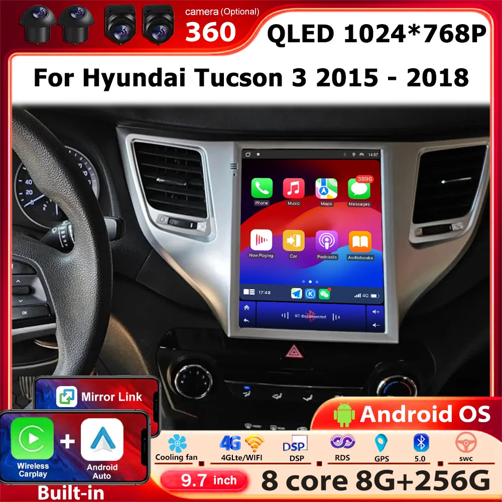 Carplay Android 16 Auto For Hyundai Tucson 3 2015-2018 Car Radio Multimedia Video Player G