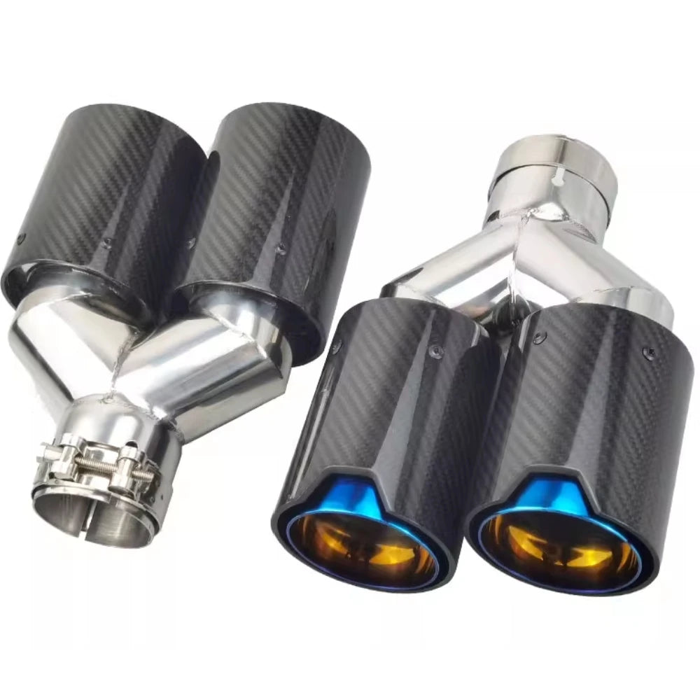 Genuine Dual Carbon Fiber + Stainless Steel Universal FOR M Performance Carbon Fiber Exhaust Tip - Automotive LED Light