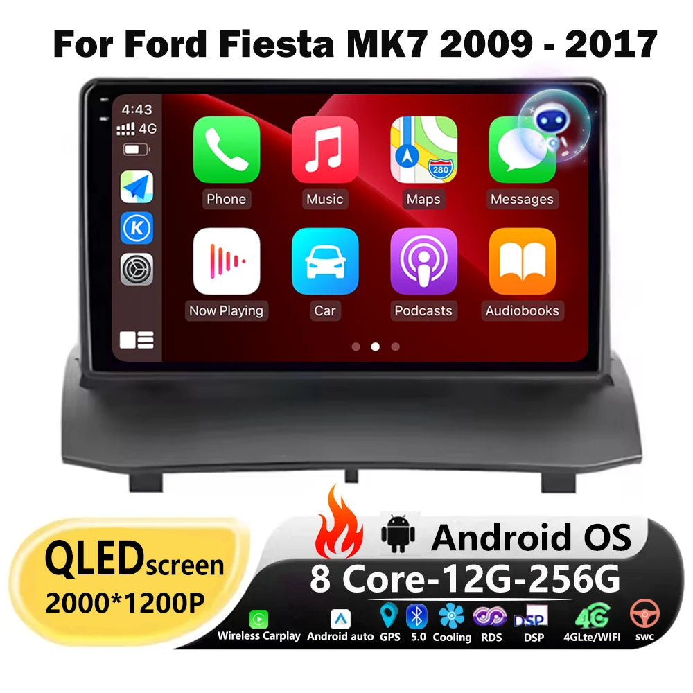 Android 16 Auto Carplay For Ford Fiesta MK7 2009 - 2017 Car Radio Multimedia Video Player