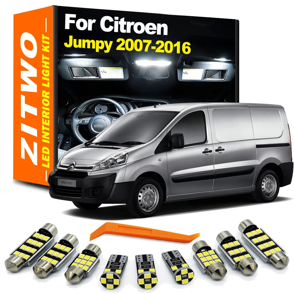 ZITWO 11Pcs LED Interior Light License Plate Lamp Kit For Citroen Jumpy 2007 2008 2009 2010 2011 2012 2013 2014 2015 2016 Canbus