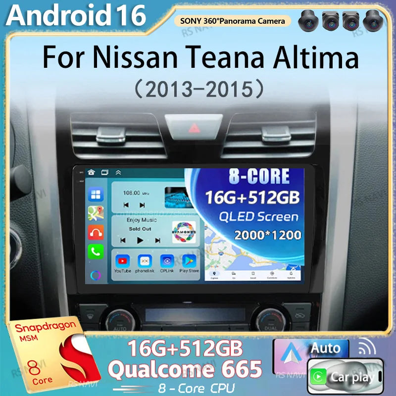 Android 16 Carplay Car Radio For Nissan Teana Altima 2013 2014 2015 GPS Multimedia Video P