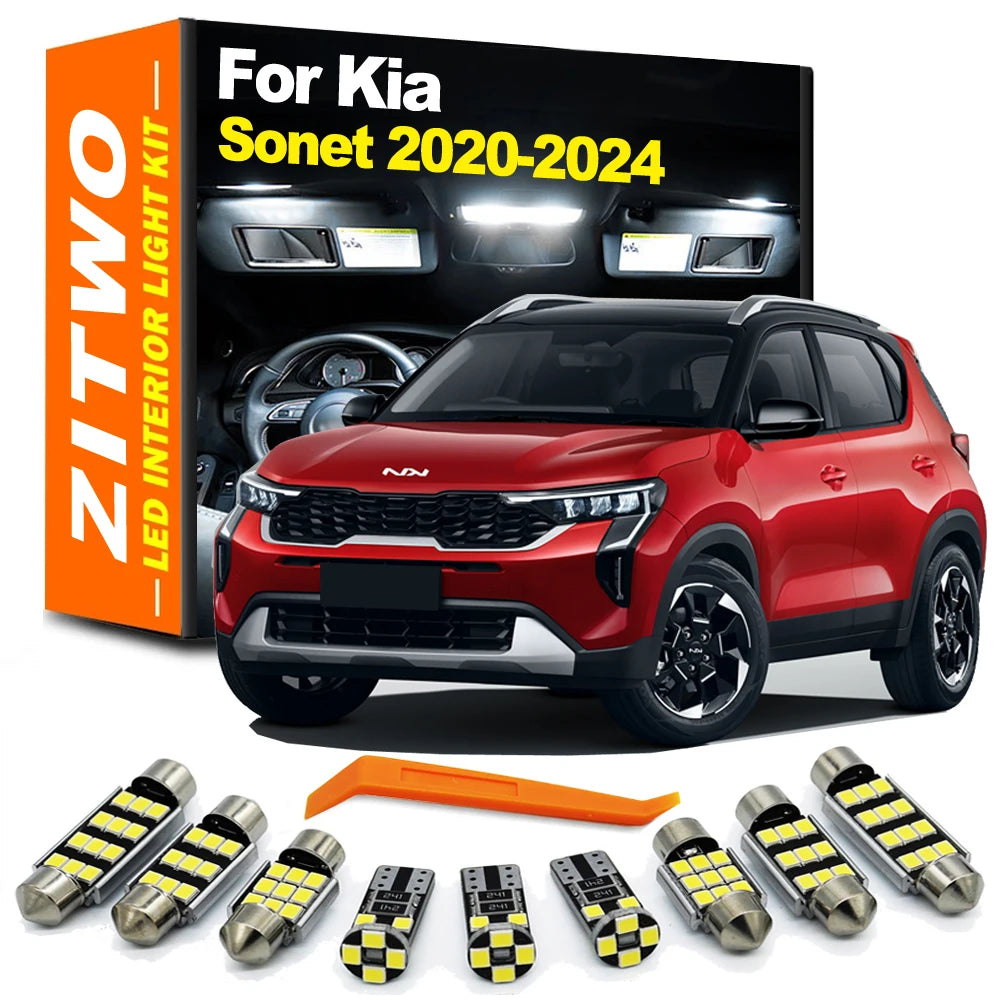 ZITWO 8Pcs LED Interior Map Dome Reading Trunk Light License Plate Bulb Kit For Kia Sonet 2020 2021 2022 2023 2024 Accessories