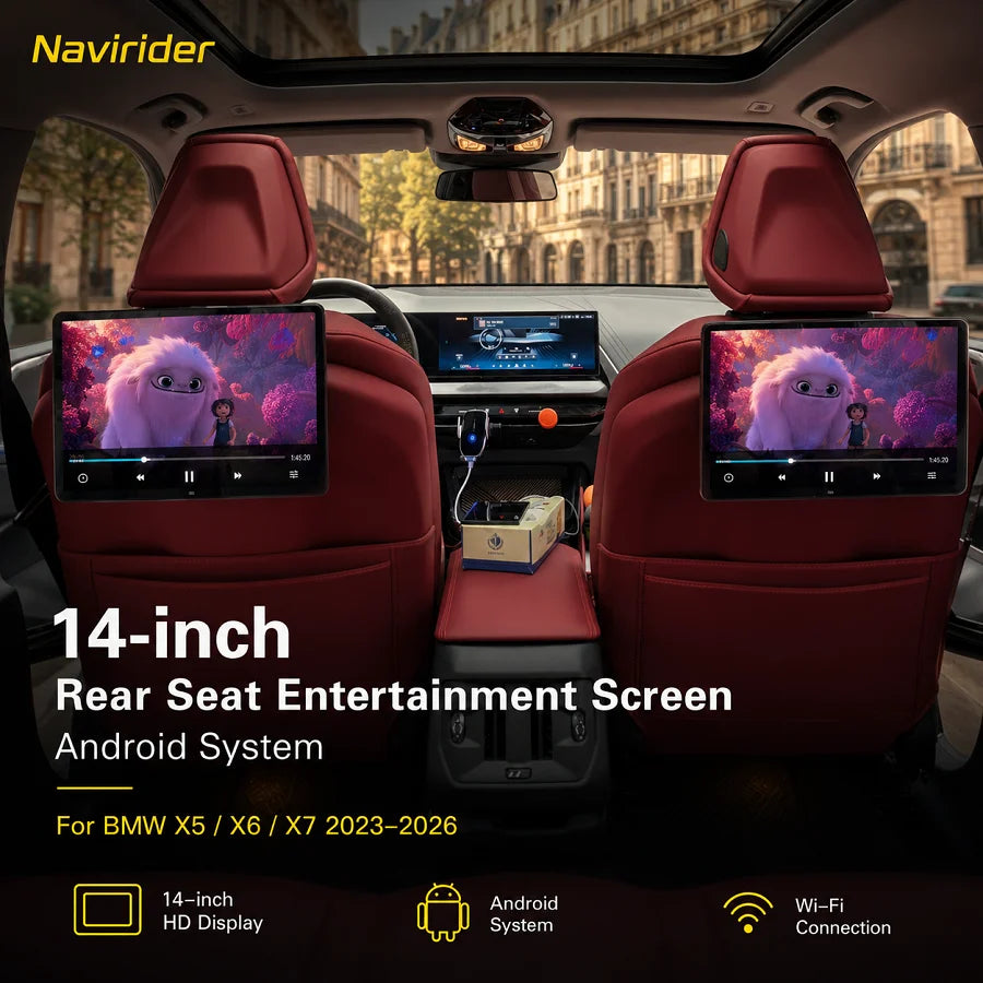 N 14" 4K Android Headrest Monitor Car TV For BMW X5 X6 X7 2023 - 2026 IPS Touch Screen Blu | AUTOKITSHOP
