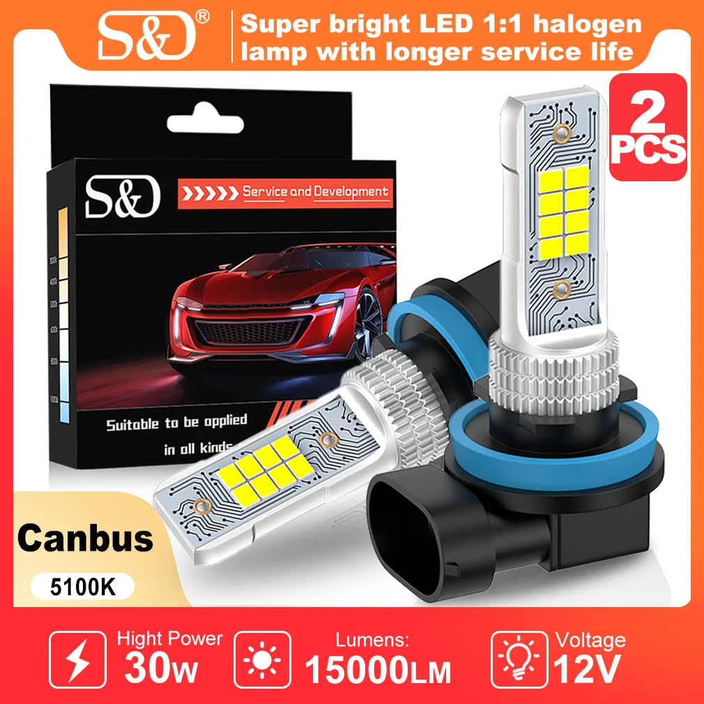 S&D 2pcs H11 H8 LED Light 9005 HB3 9006 HB4 Car Fog Light 15000LM 30W Led Lamp Super Brigh