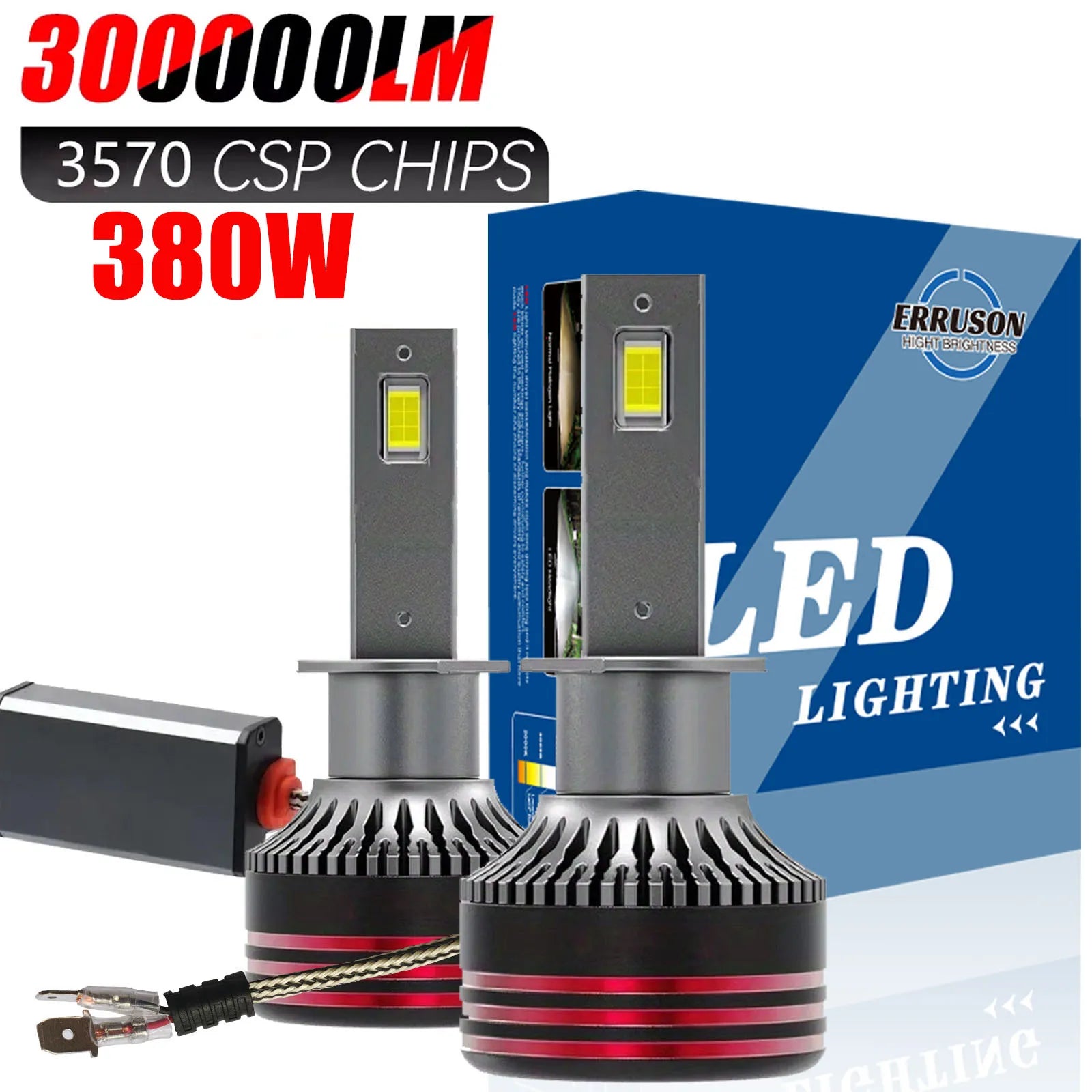 Erruson 380W 300000LM H4 LED H7 H11 Car Headlight Bulb High Power CSP H1 H3 9005 9006 9012 HIR2 Turbo Lamp 6000K Car Light 12V