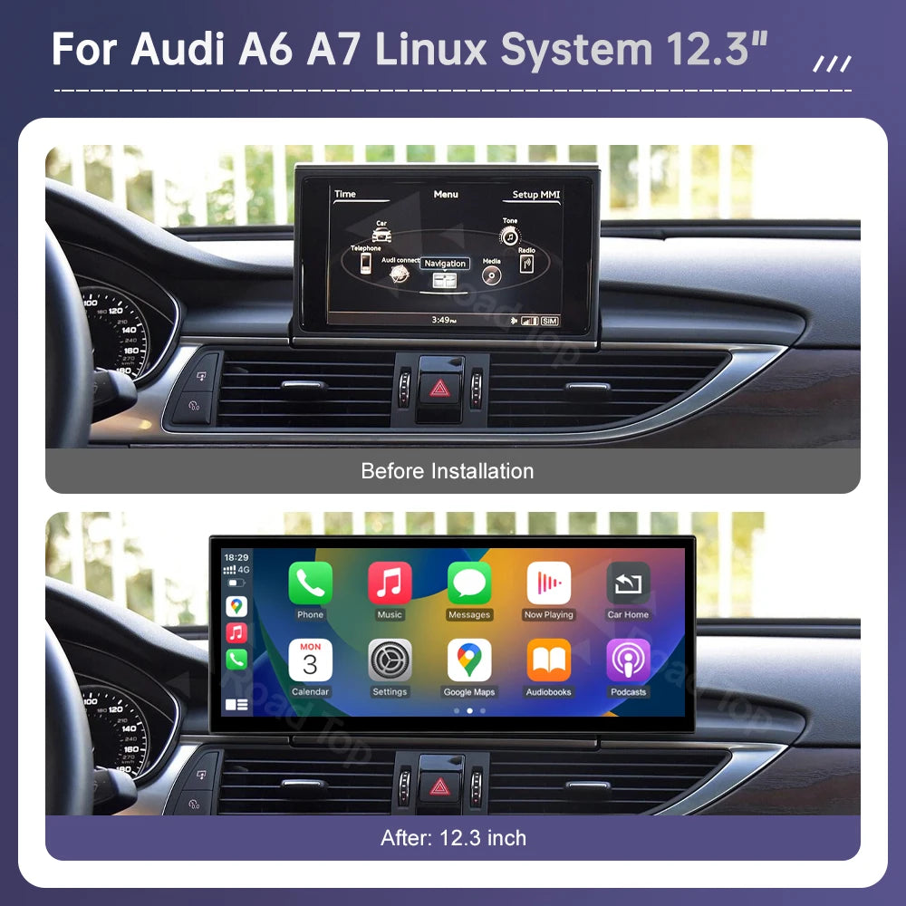 Road Top 12.3" Linux Screen For Audi A6 C6 A7 C7 2011-2018 with Wireless CarPlay Android A | AUTOKITSHOP