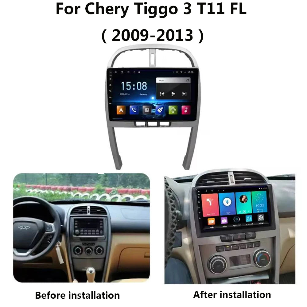 for Chery Tiggo 3 T11 FL 2009 - 2014 Android 16 Car Radio 8+256G Stereo Multimedia Video P