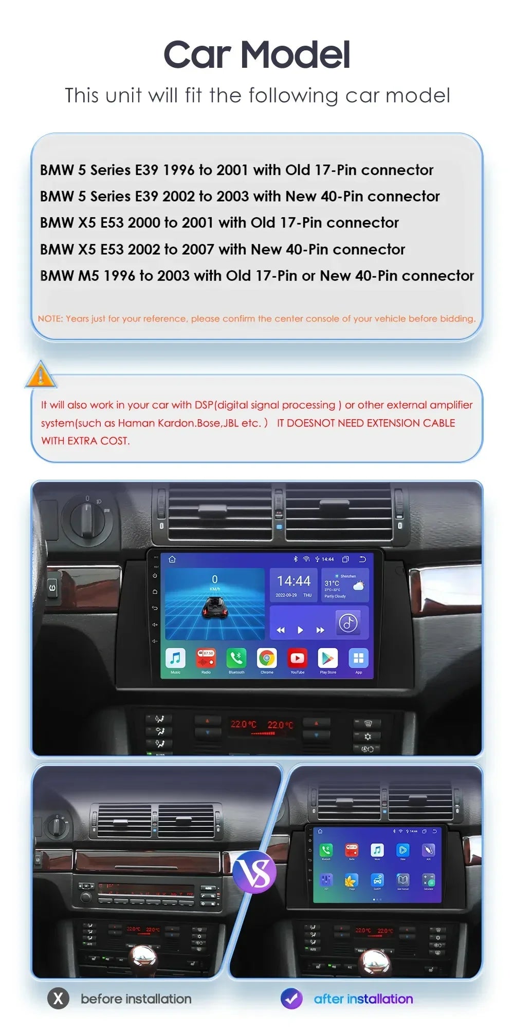 4G 8Core Android 13 Car radio For BMW 5 Series E39 X5 E53 2001-2007 Multimedia player 2din