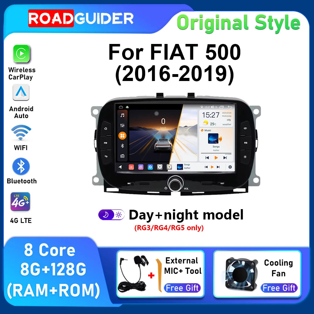 7" Android Screen For Fiat 500 2016 2017 2018 2019 CarPlay AA Car Radio Multimidia Player