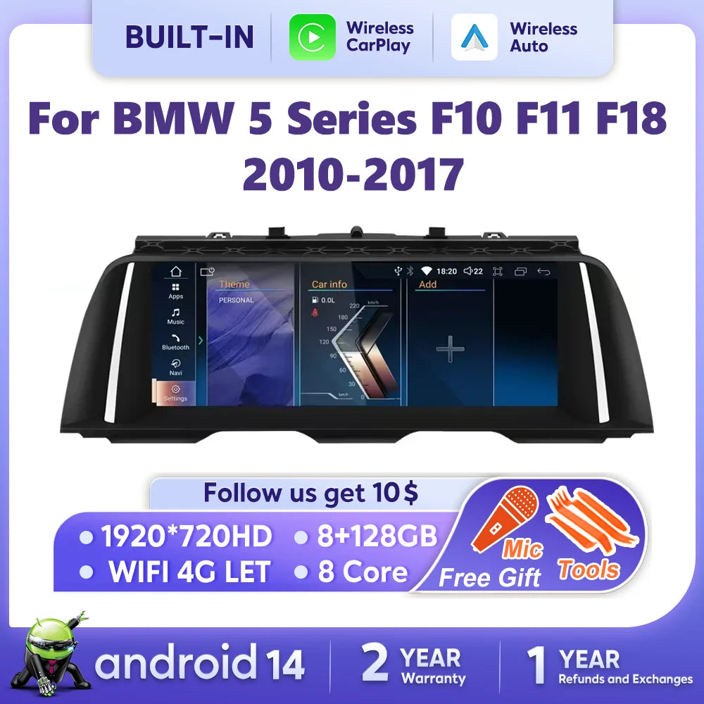 Android 14 Carplay Touch Screen For BMW 5 Series F10 F11 F07 F18 2010-2017 Automotive Mult