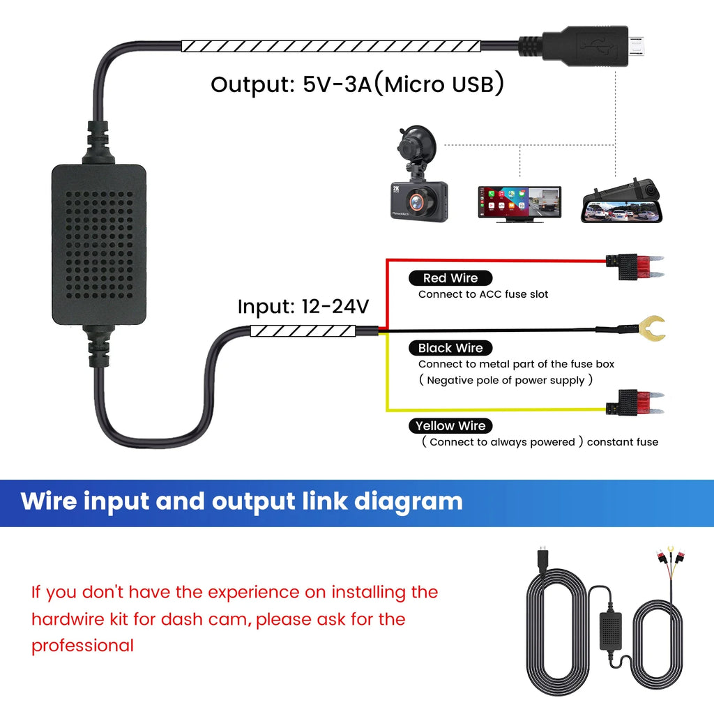 3A 3.5m Car Dash Cam Mini / Micro USB / Type-C Interface Charger Dashcam Rear Camera 12-24 | AUTOKITSHOP