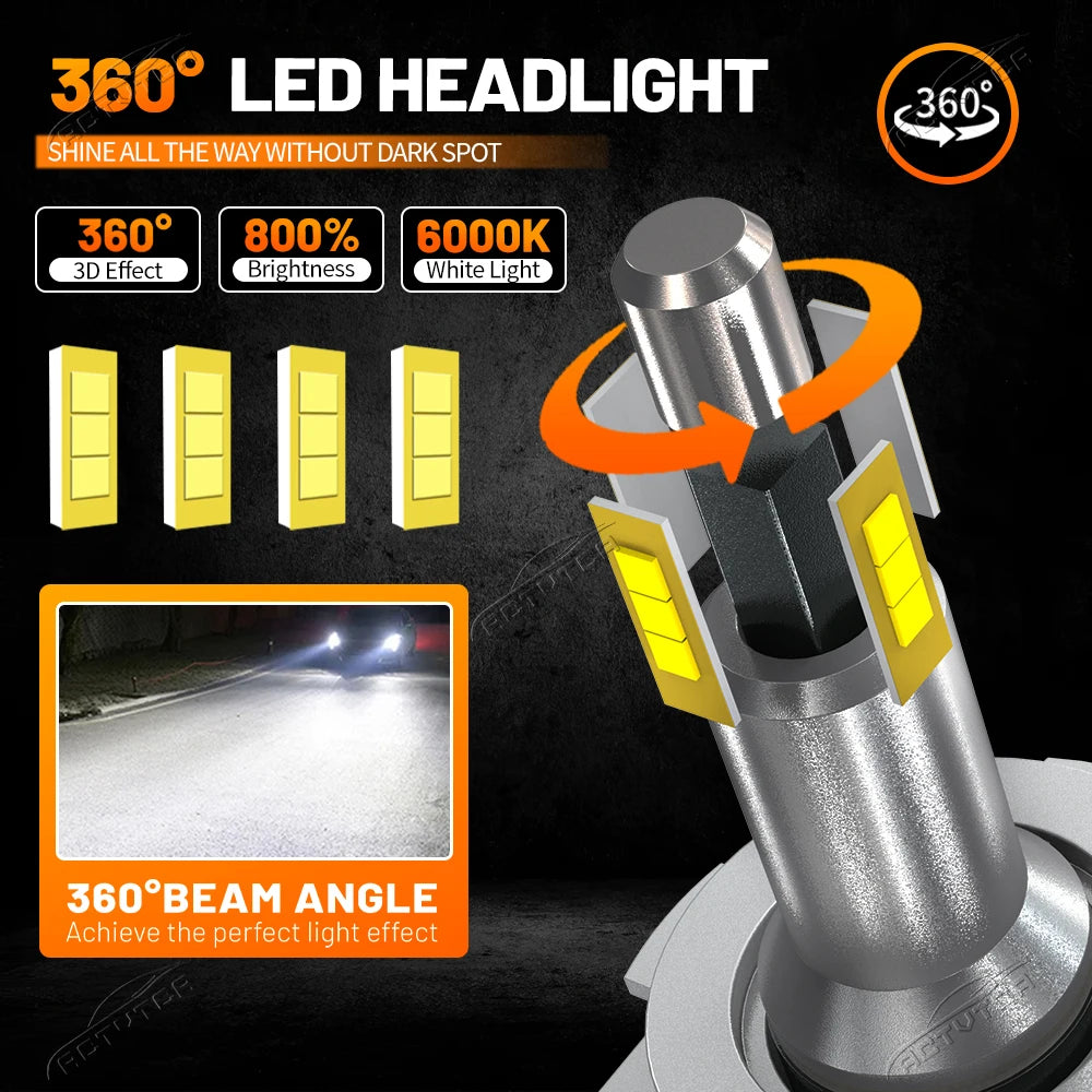 H7 LED Headlight Bulb Mini H1 H11 9005 9006 HB3 HB4 9012 Hir2 6800W 4 Side CSP Chip LED Ca