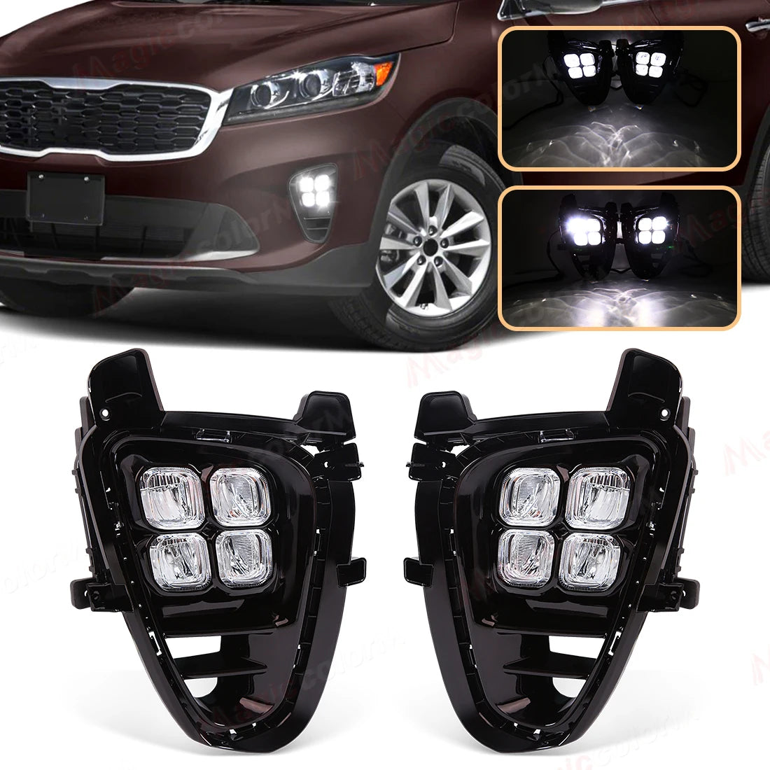 LED DRL For KIA Sorento Prime 2018 2019 2020 Car Fog Lamps Daytime Running Lights Front Bu | AUTOKITSHOP