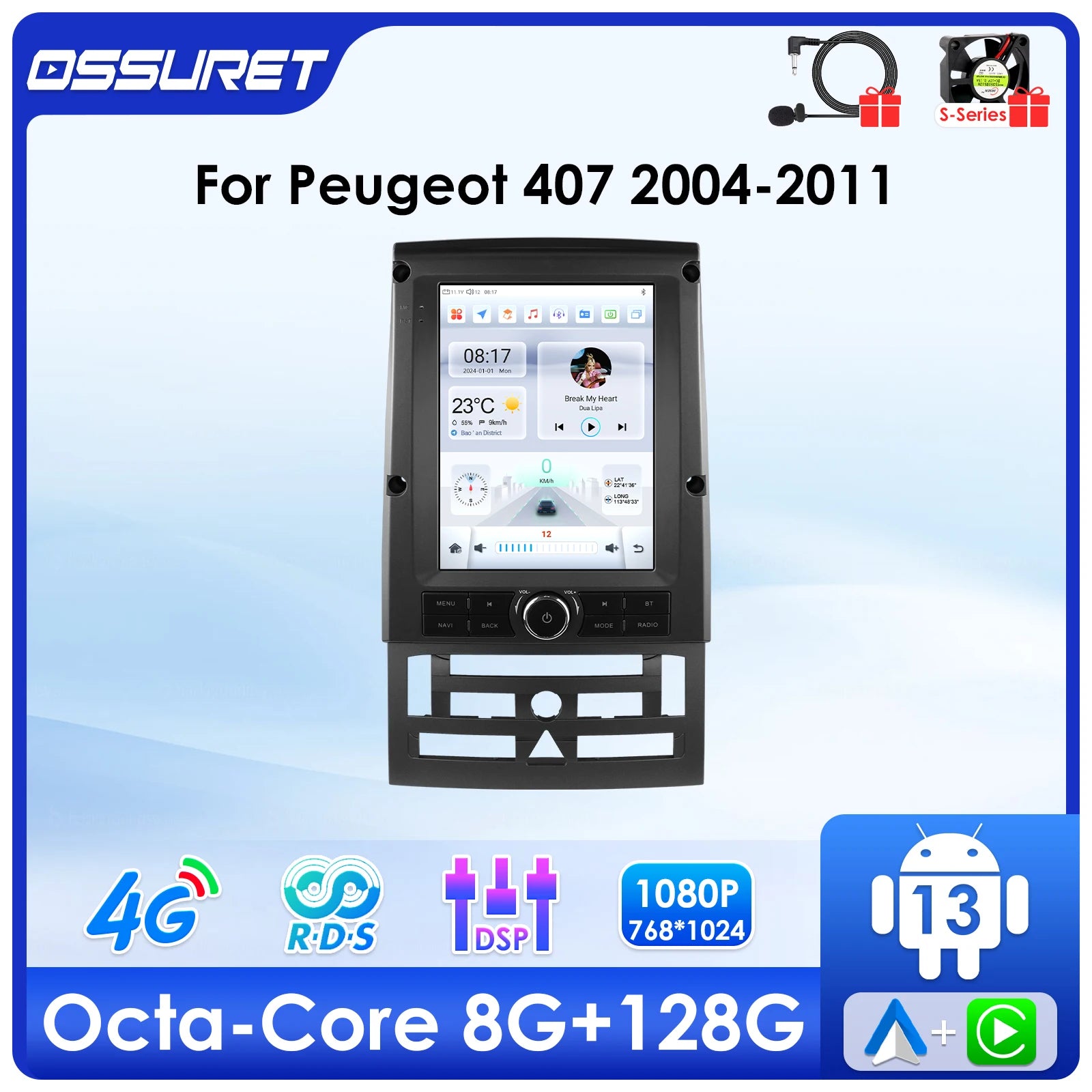 9.7"Carplay Android 14 Auto Car radio for Peugeot 407 cc SW 407CC 2004-2011 Multimedia Vid