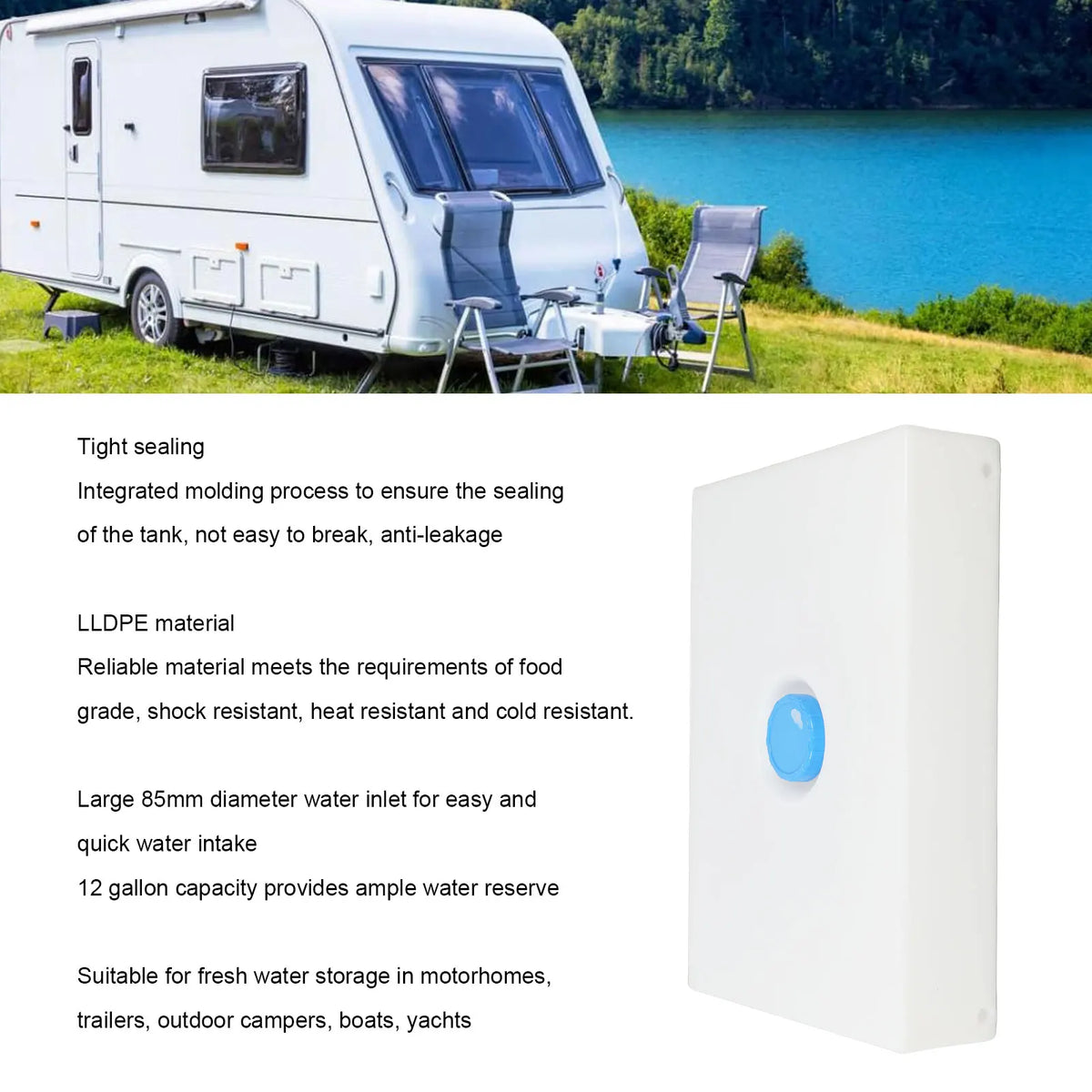 12 Gallon RV Water Storage Tank Heat Cold Resistant PE Fresh Water Tank 700×500×140mm/410×210×65 - Automotive LED Light