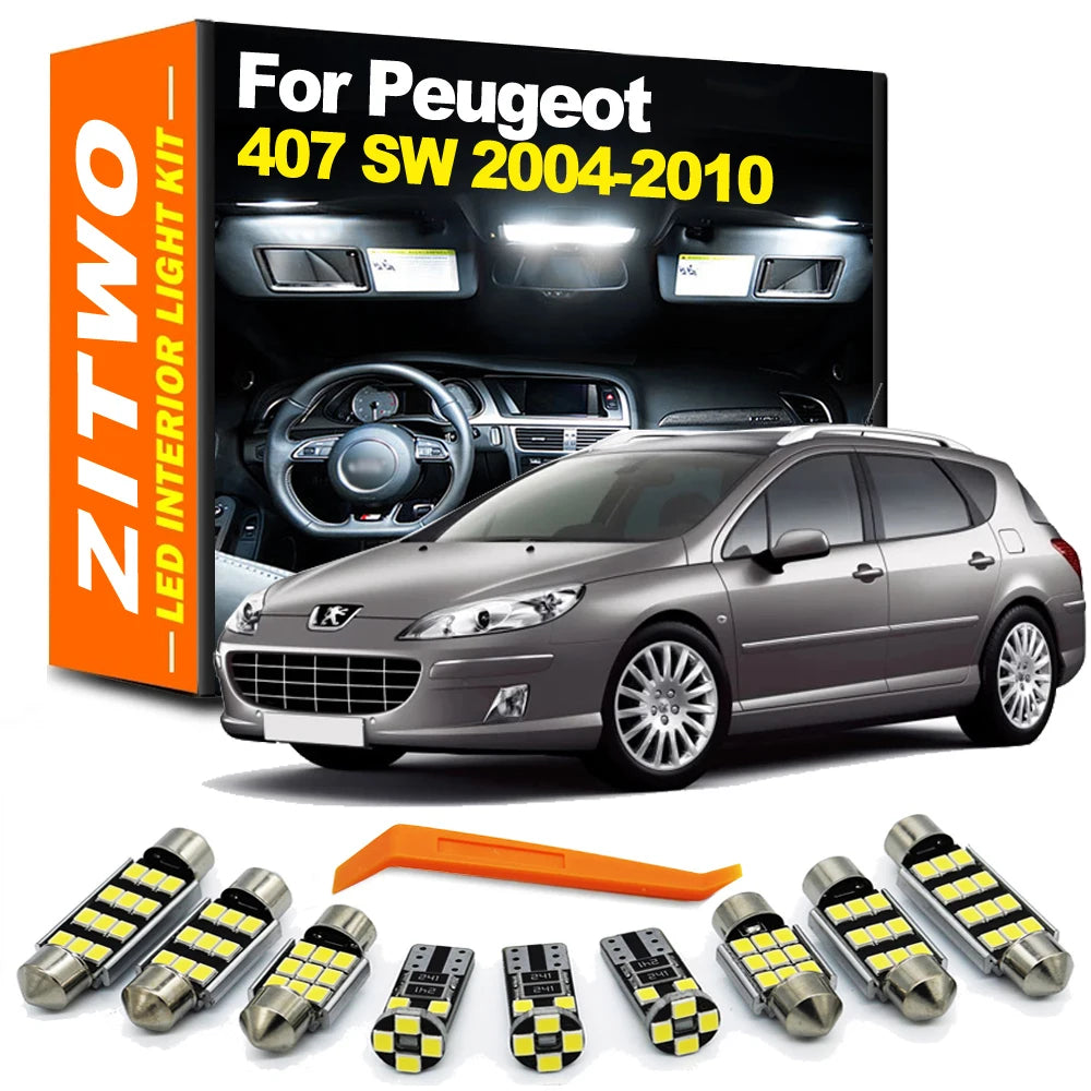14Pcs Canbus LED Interior Dome Map Sun Visor Light Kit For Peugeot 407 Sedan SW Coupe 2004 2005 2006 2007 2008 2009 2010 2011
