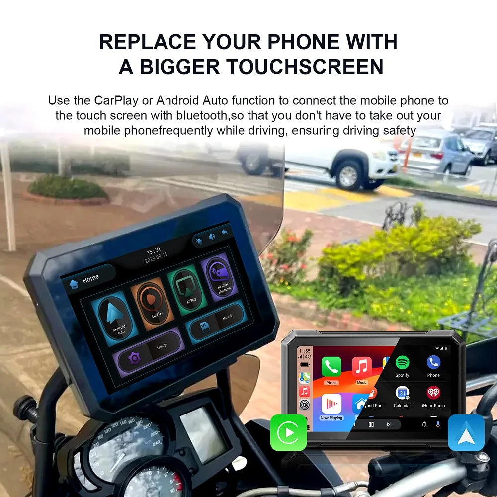 7inch Motorcycle Wireless Carplay Android Auto Moto Portable GPS Navigation Touch Screen D | AUTOKITSHOP