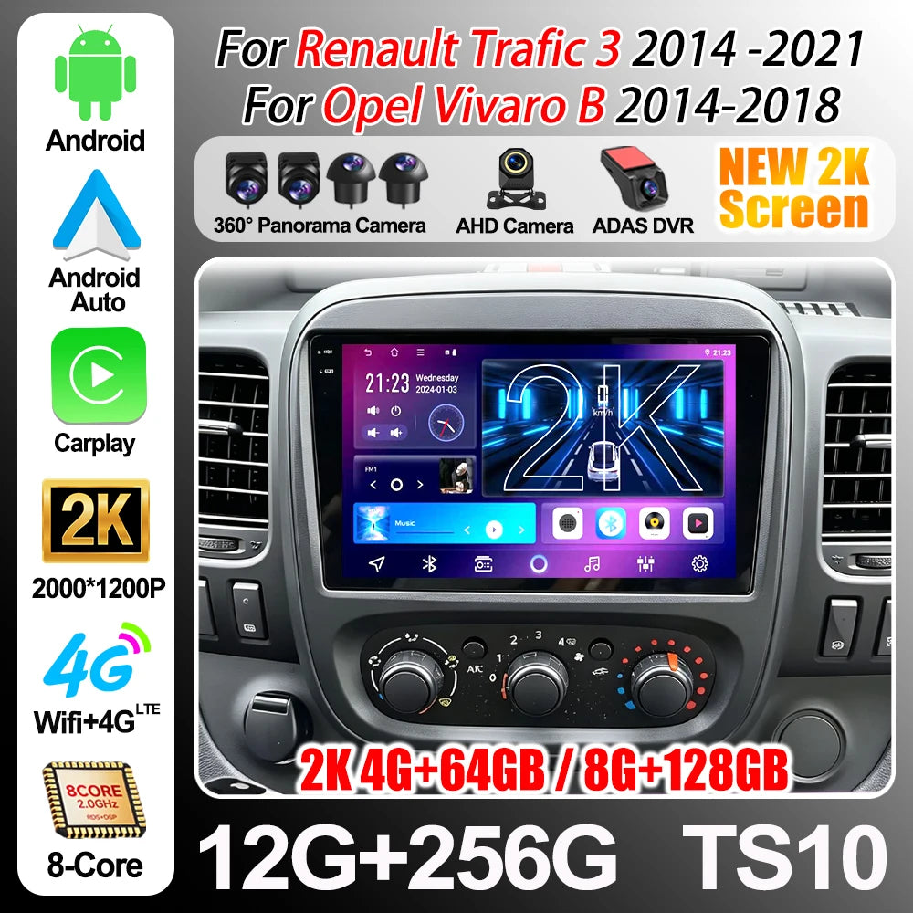 Android 16 For Renault Trafic 3 2014 2015 2016- 2019 2020 2021 For Opel Vivaro B 2014 2015 | AUTOKITSHOP