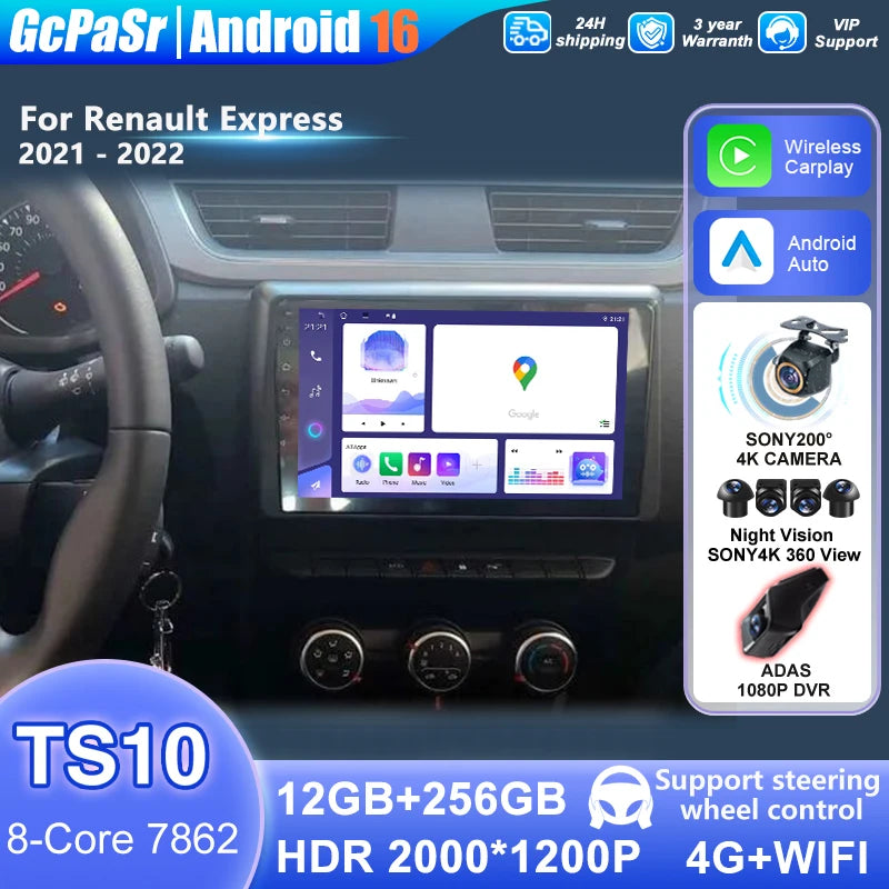 Android 16 WIFI 5G Car Radio For Renault Express 2021 - 2022 Auto Multimedia GPS Navigatio