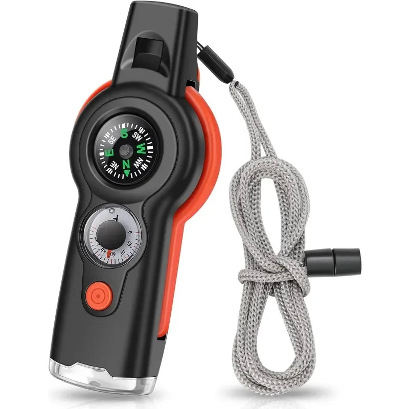 7in1 Emergency Survival Function Whistle Outdoor Multifunctional Survival Whistle with Lanyard C - Automotive LED Light