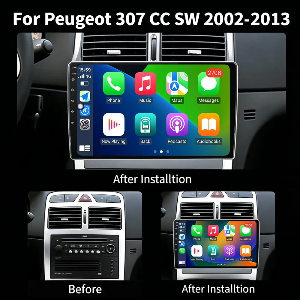 For Peugeot 307 SW 307CC 307SW 2002-2013Car Multimedia Player Android16 GPS Navigation Aut