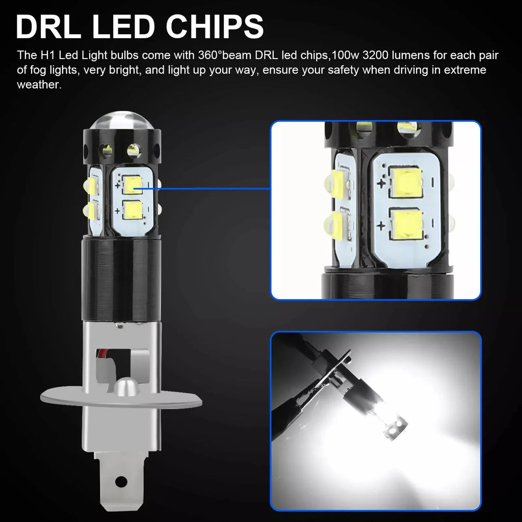 H1 LED Car Headlight 3200Lm 12V 24V 100W 6000K White High Low Beam Fog Lamps Light Bulbs S