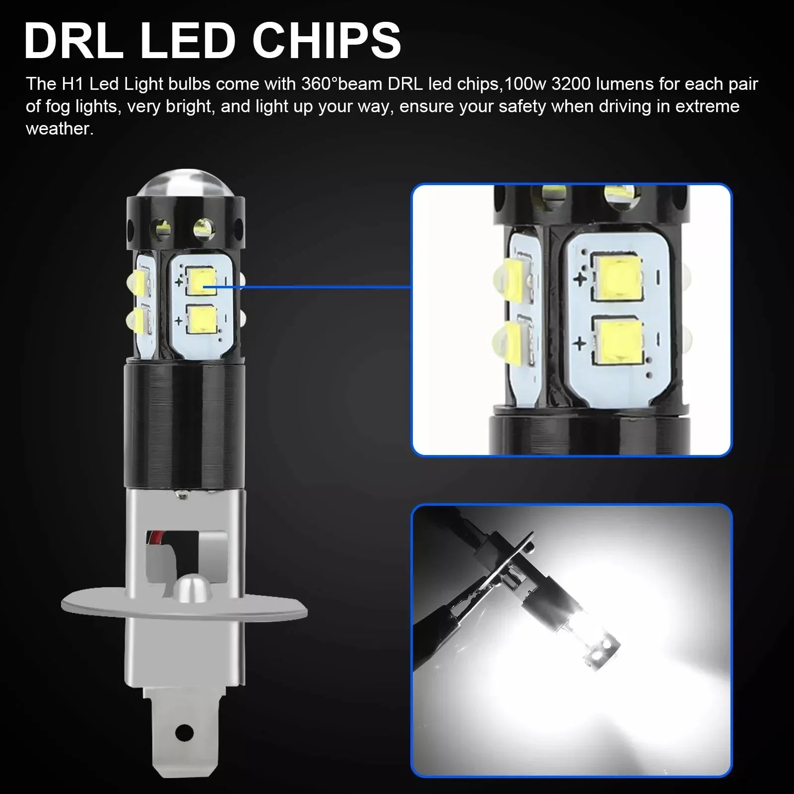 H1 LED Car Headlight 3200Lm 12V 24V 100W 6000K White High Low Beam Fog Lamps Light Bulbs S