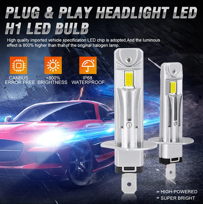 1000000LM H1 LED Headlight Bulb H1 LED Canbus Car Head Fog Light Fanless Wireless Mini Siz