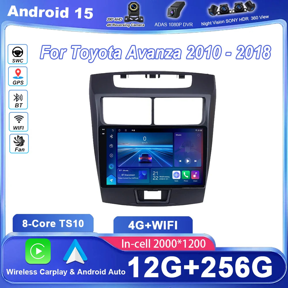 Carplay Android 15 For Toyota Avanza 2010 -2018 Car Multimidia Video Player QLED Screen St