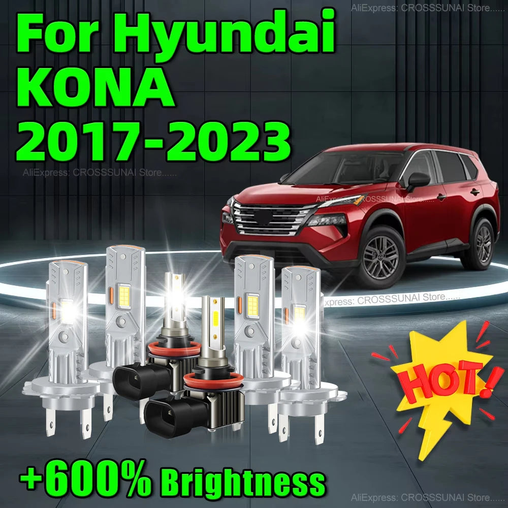 2/6Pcs Super Bright 75000LM LED Headlight Fog Lamp Kit H7 H11 Wireless Car Bulbs For Hyund