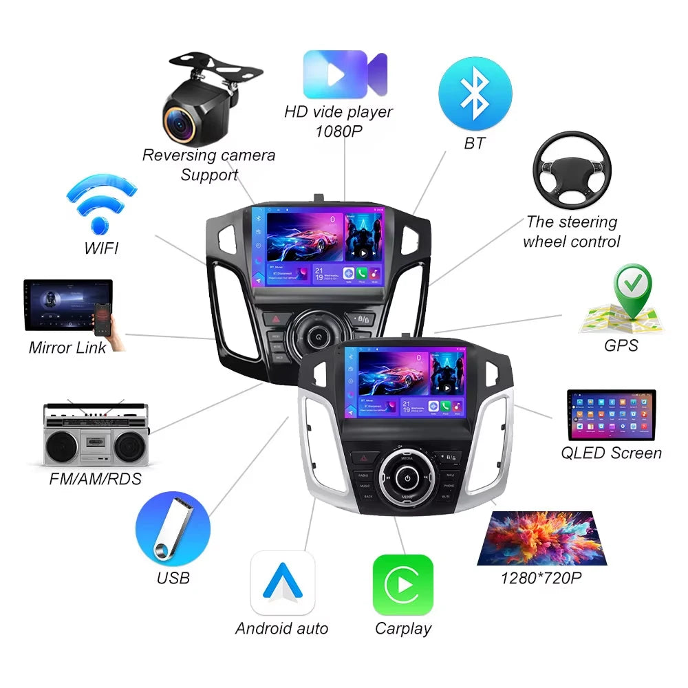 Car Radio For Ford Focus 3 Mk 3 2011 2012 2013 2014 2015-2019 Android 16 Auto Multimedia V | AUTOKITSHOP