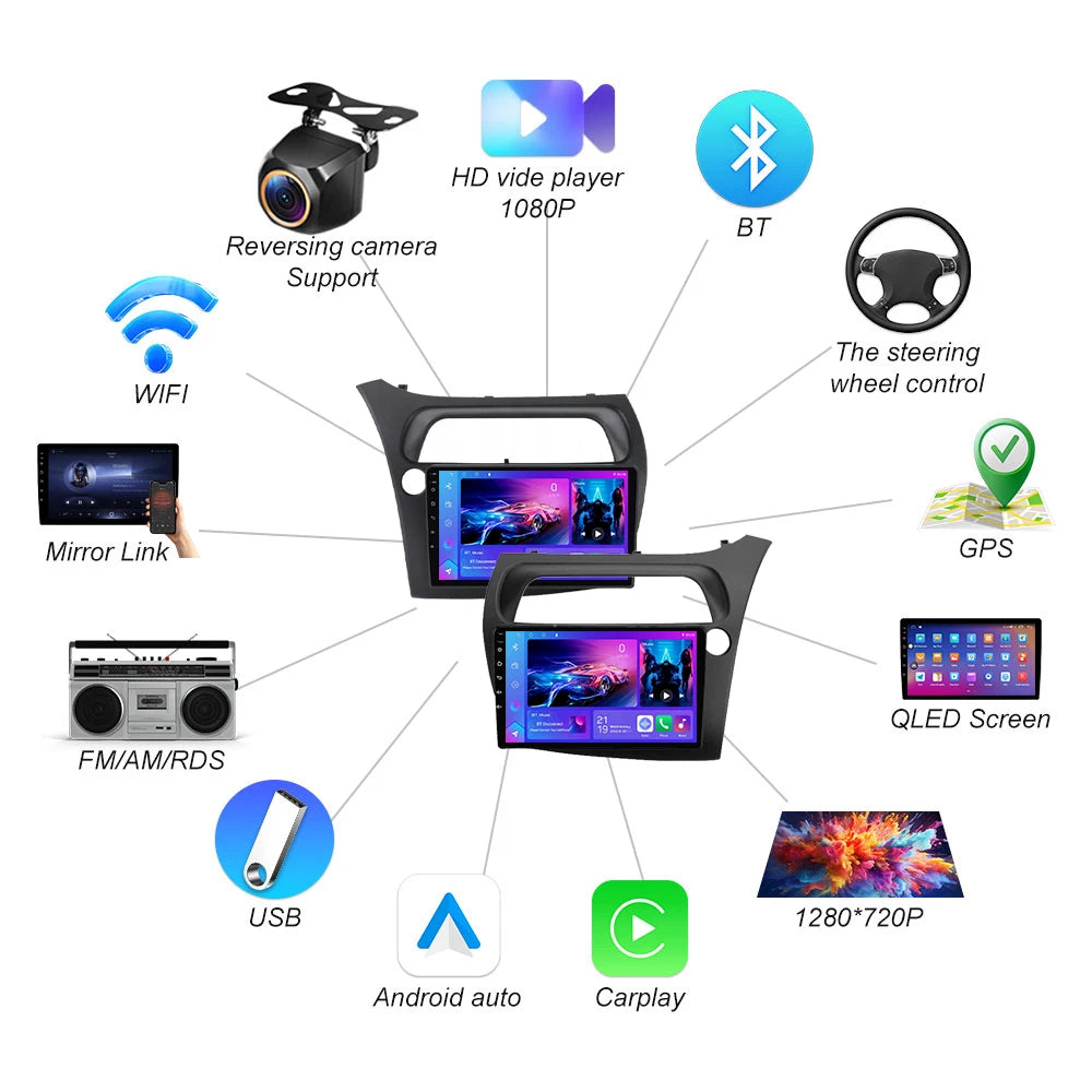 8core Android 16 For Honda Civic Hatchback 2006-2011 car Radio Multimedia Player Navigatio | AUTOKITSHOP