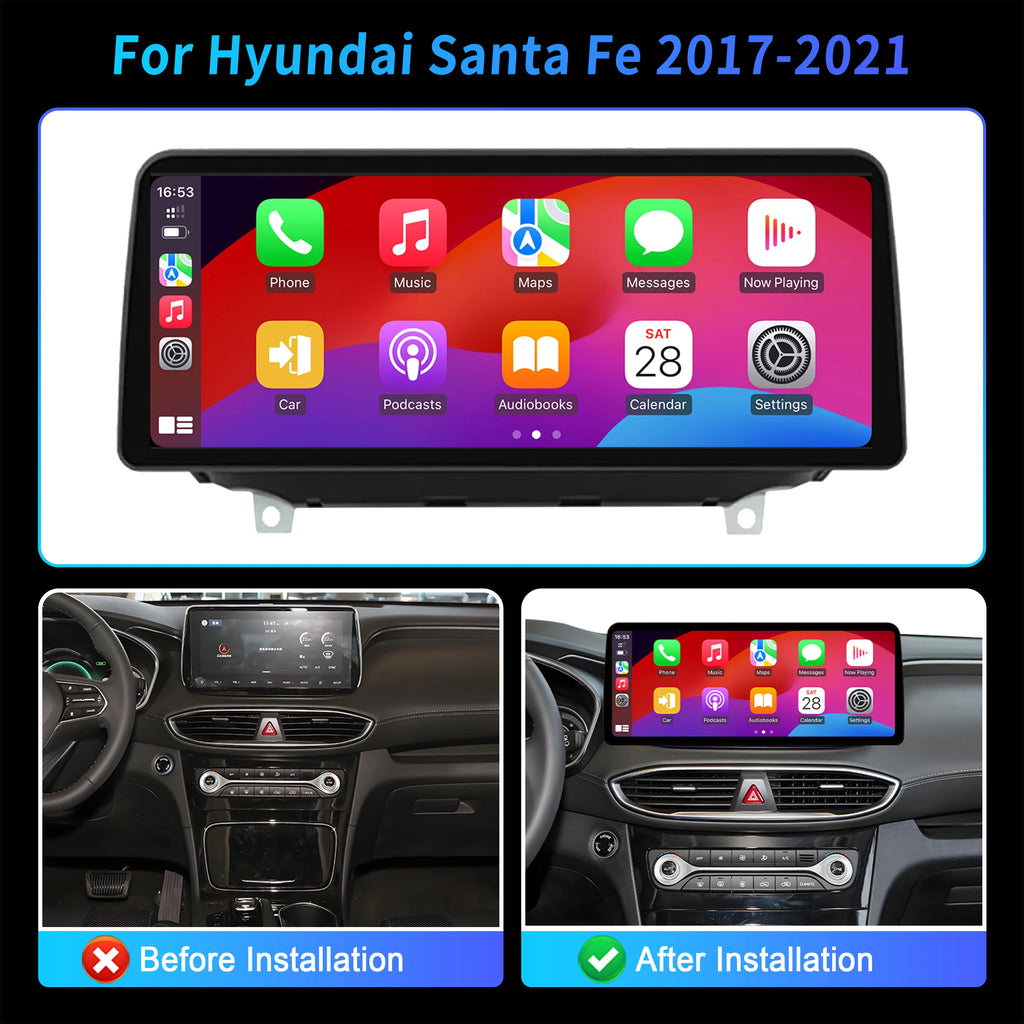 12.3 inch Android 14 For Hyundai Santa Fe 2017-2019 2020 2021 Car Radio Multimedia Navigat