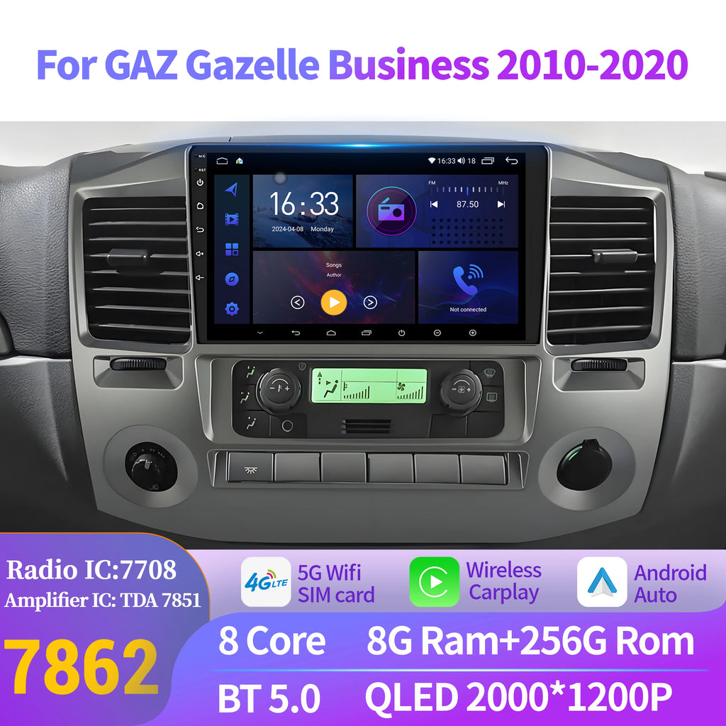 For GAZ Gazelle Business 2010-2020 Car Radio Multimedia Apple Android 14 Wireless BT CarPl